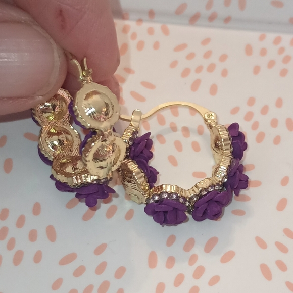 Purple Rose Hoop Earrings - Picture 4 of 10
